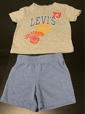 Levi's Grey Tee with Light Blue Shorts and Red Logo Tab